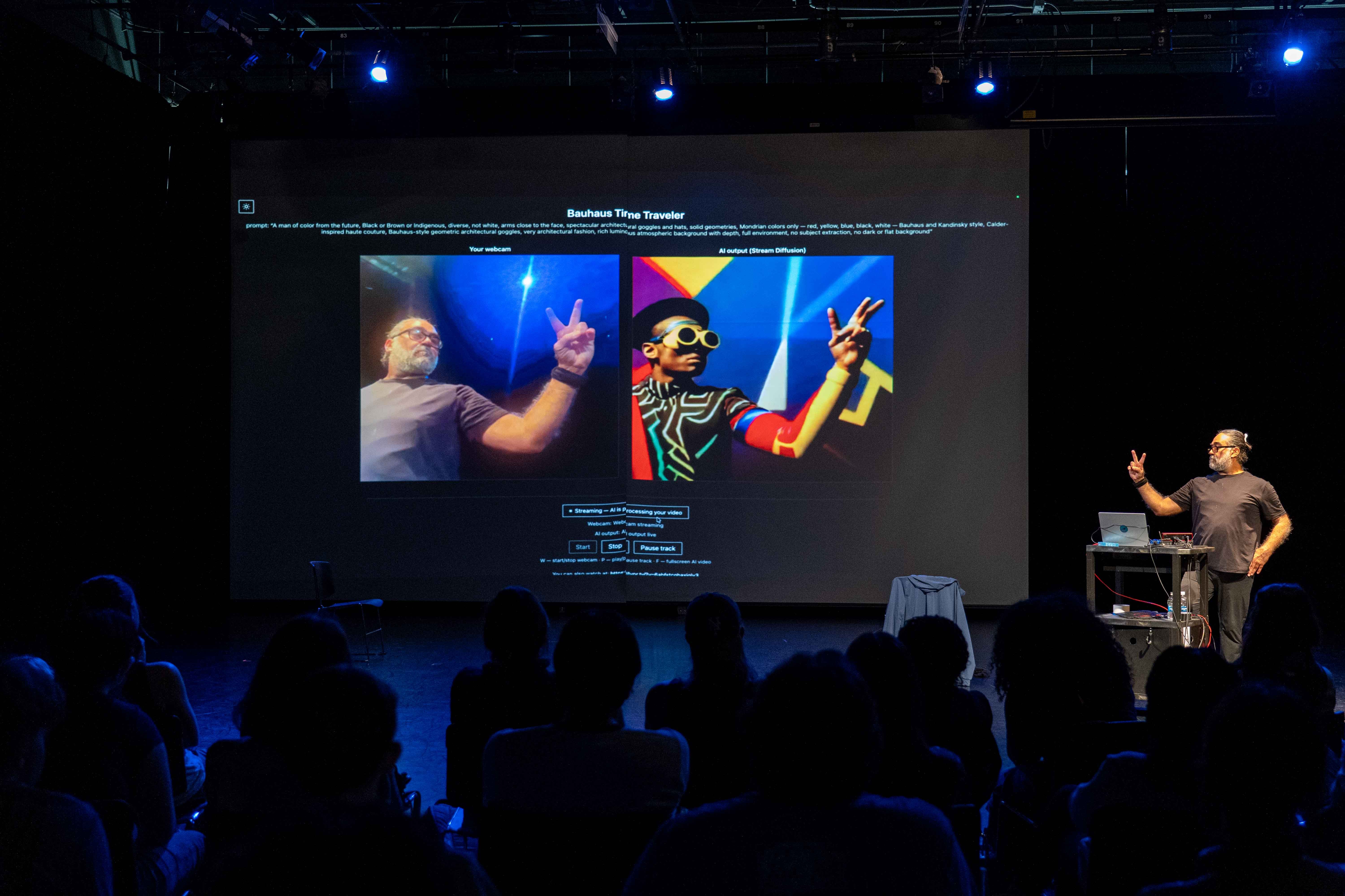 Born in Latent Space, lecture-performance at the School of Theatre and Dance, University of Florida, March 2026, photograph 4 of 6