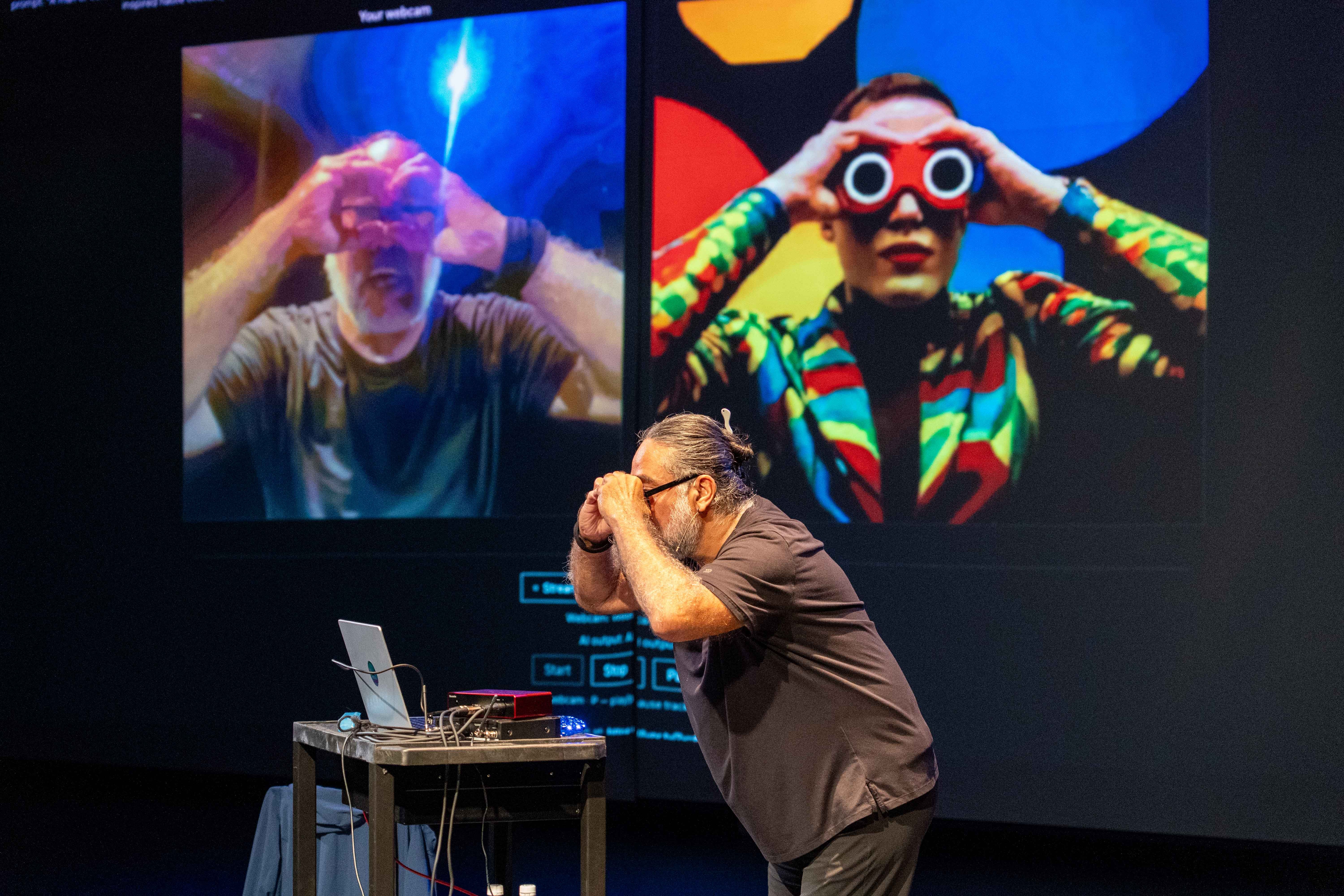 Born in Latent Space, lecture-performance at the School of Theatre and Dance, University of Florida, March 2026, photograph 1 of 6