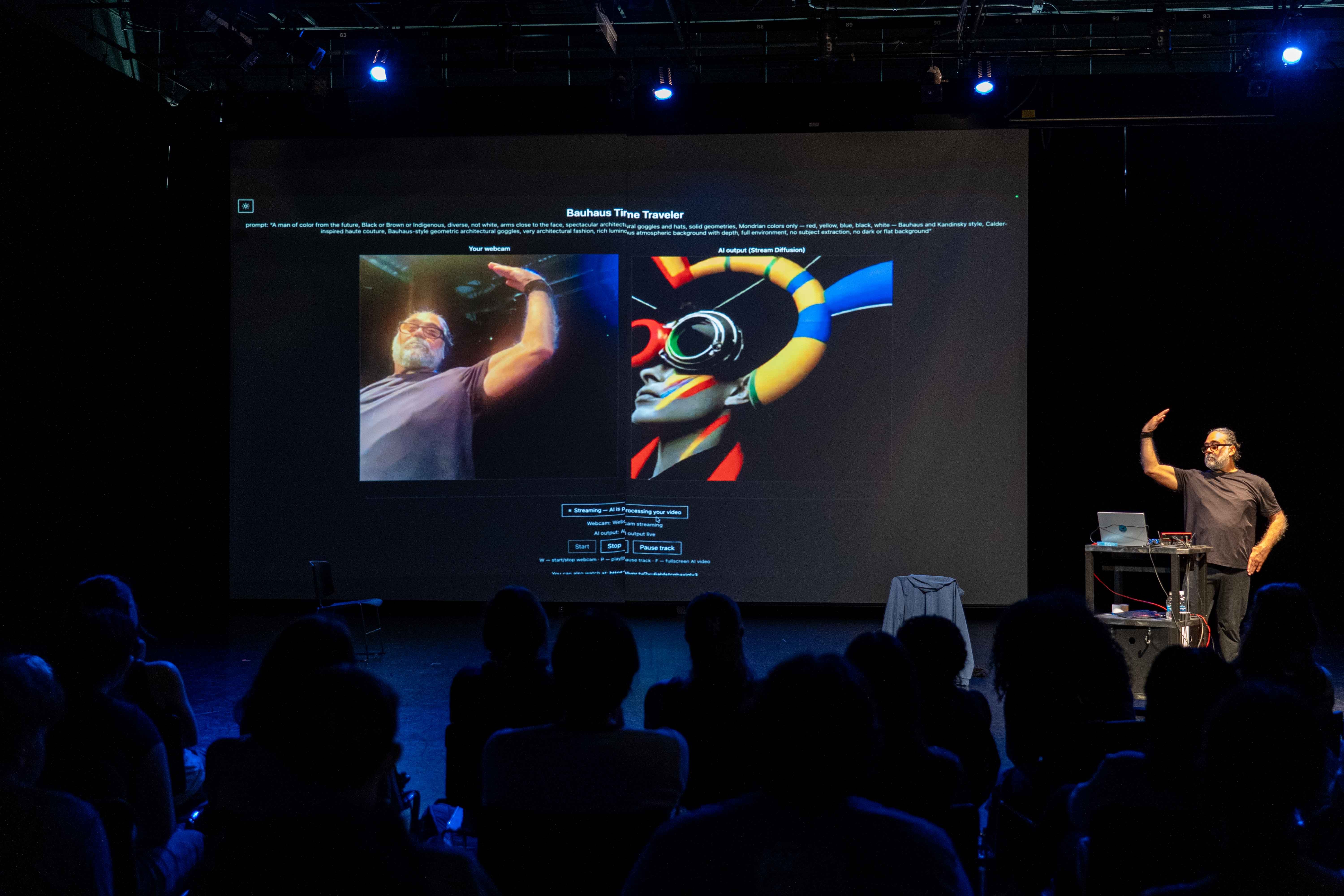 Born in Latent Space, lecture-performance at the School of Theatre and Dance, University of Florida, March 2026, photograph 5 of 6